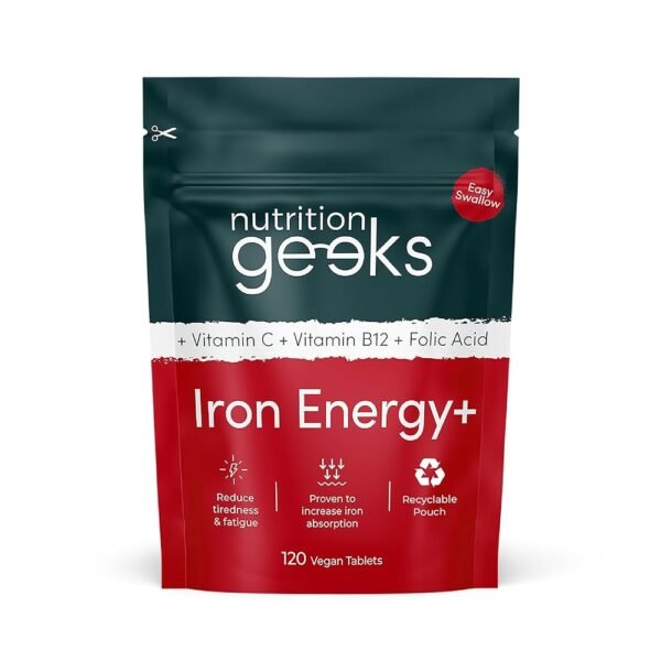 Iron Tablets High Strength - Energy Tablets with Vitamin C, B12 & Folic Acid - 120 Vegan Iron Supplements for Women and Men - 14mg - Enhanced Energy Support & Increased...