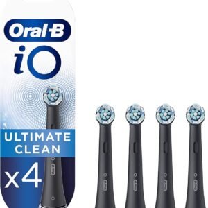 Oral-B iO Ultimate Clean Electric Toothbrush Head, Oral B Electric Toothbrush Heads, Twisted & Angled Bristles for Deeper Plaque Removal, Pack of 4 Toothbrush Heads, Black