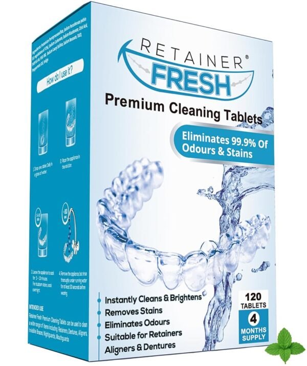 Retainer Cleaner Tablets - 120 Tablets 4 Month Retainer Fresh - Retainer Cleaning Tablets, Mouth Guard Cleaner, Denture Cleaner, Aligner Cleaner, Brite Retainer Tablets
