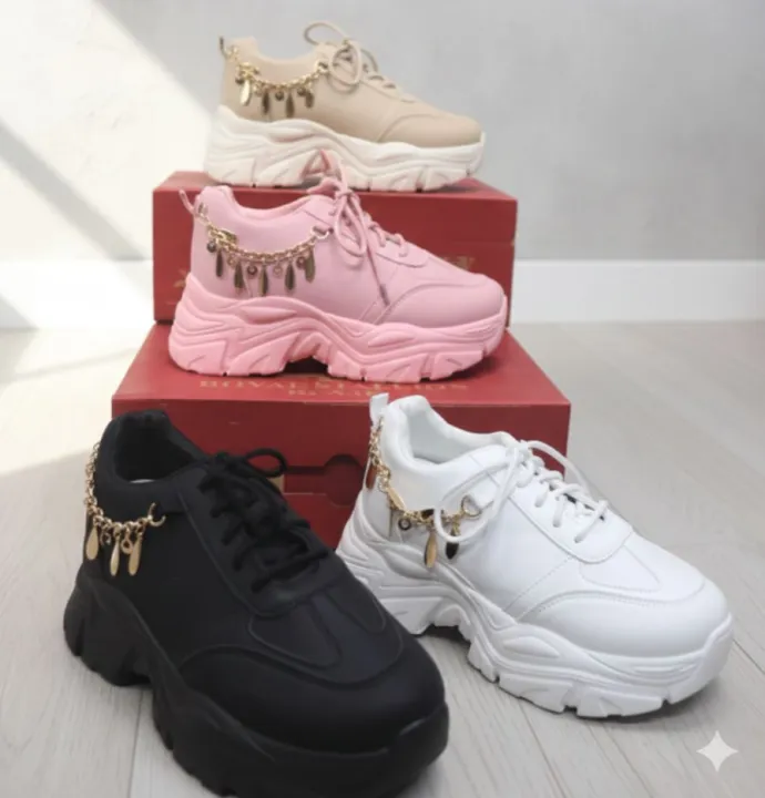 Girls Side Chain Sneakers Ladies High Sole Fashion Shoes