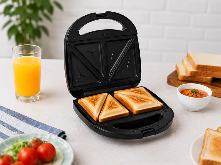 Enviro Sandwich Maker EI-SM108 | 650W, 2-Slice, Cool-Touch Handle, Non-Stick Plates, Power & Ready Indicators, Black