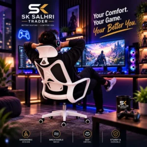 AeroFlex Ergo Gaming Chair for Long Hour Seating, with Black and White Color Combination, Height Adjustable, Back and Forth movement, 360 Rotation,