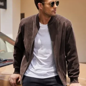 Men's Casual Varsity Jacket Vintage Lightweight Suede Bomber Jackets