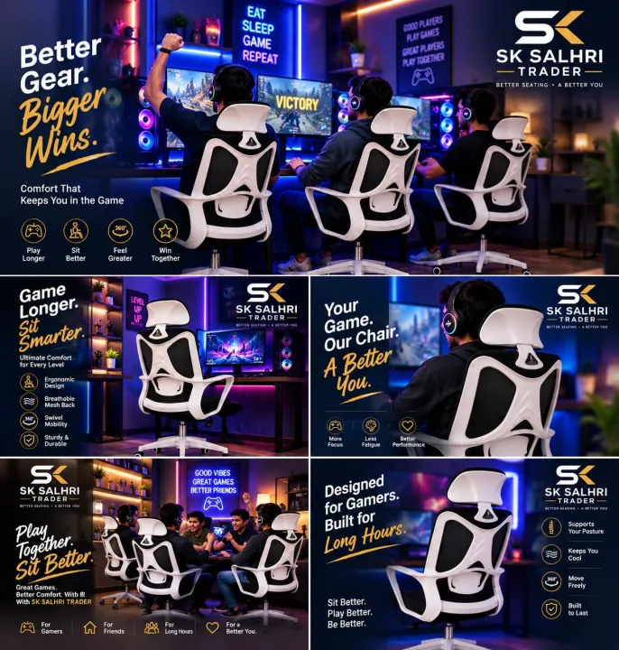 AeroFlex Ergo Gaming Chair for Long Hour Seating, with Black and White Color Combination, Height Adjustable, Back and Forth movement, 360 Rotation,