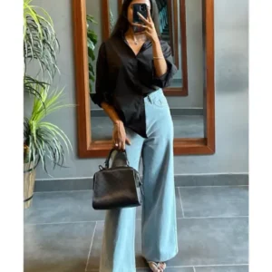 Women Light Blue Wide Leg Jeans | High Waist Loose Fit Denim Pants for Girls & Ladies