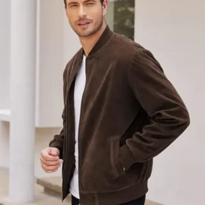 Men's Casual Varsity Jacket Vintage Lightweight Suede Bomber Jackets