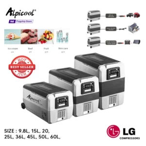 Alpicool Portable 9.8L, 15L, 20L, 25L, 30L, 36L, 45L, 50L, 60L, 12/24 volt Car Fridge for Camping, Road trips, Picnics, RV, Boat, Fridge Freezer for Driving, Travel, Fishing, Outdoor Compact Design