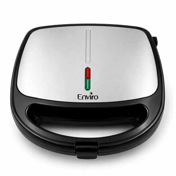 Enviro Sandwich Maker EI-SM108 | 650W, 2-Slice, Cool-Touch Handle, Non-Stick Plates, Power & Ready Indicators, Black