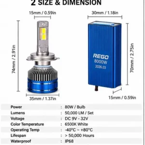 LED Headlight H4 LED Headlight Car Headlight Bulb REGO 8000W Super Bright LED Bulb Universal 12V High Low Beam Auto Headlamp Pair